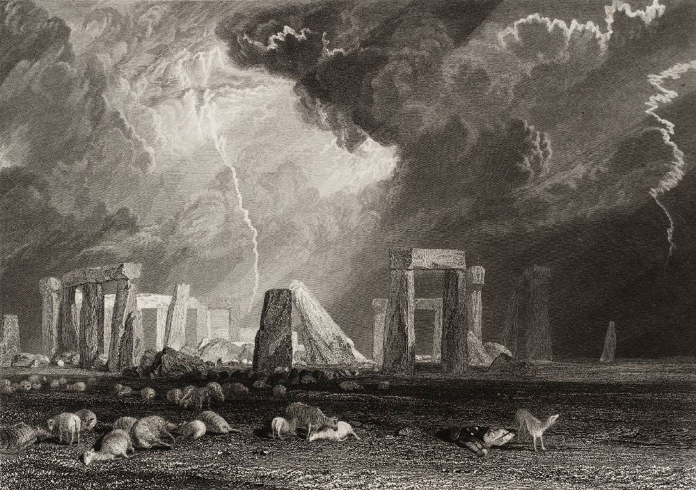 StoneHenge, Wiltshire, grabado de Robert Wallis a a partir de la acuarela de Turner